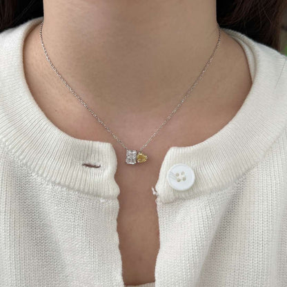 [Revel Jewelry]Dazzling Square & Heart Shape Necklace