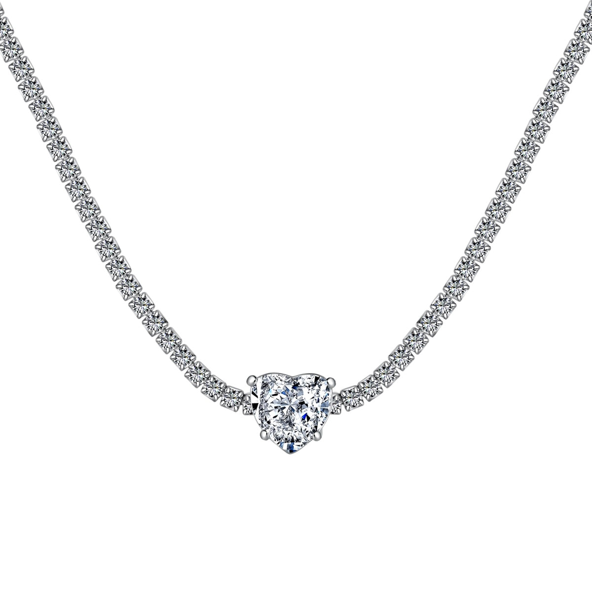 [Revel Jewelry]2.0 Carat Sparkling Tennis Heart Cut Necklace