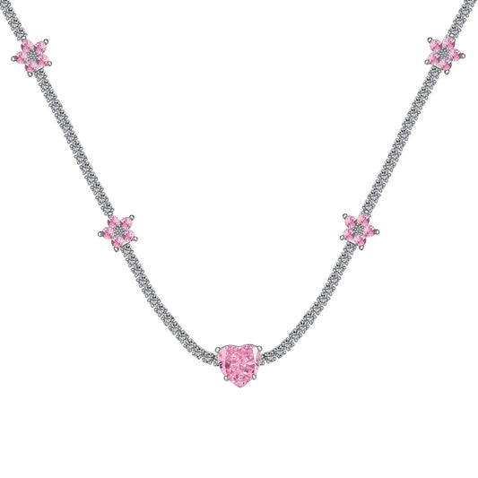 [Revel Jewelry]Dazzling Pink Heart Flower Necklace