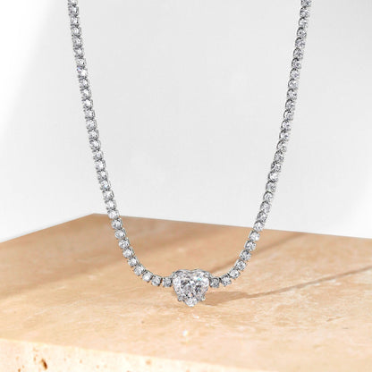 [Revel Jewelry]2.0 Carat Sparkling Tennis Heart Cut Necklace