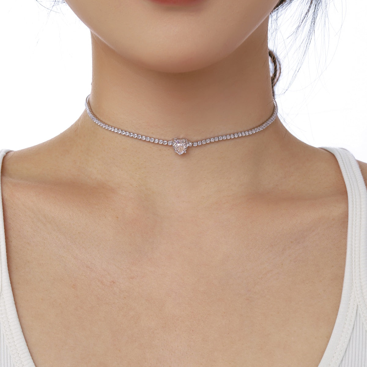 [Revel Jewelry]2.0 Carat Sparkling Tennis Heart Cut Necklace