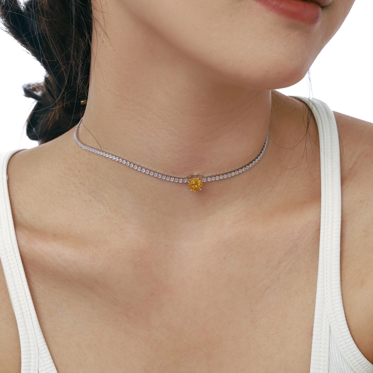 [Revel Jewelry]2.0 Carat Sparkling Tennis Heart Cut Necklace