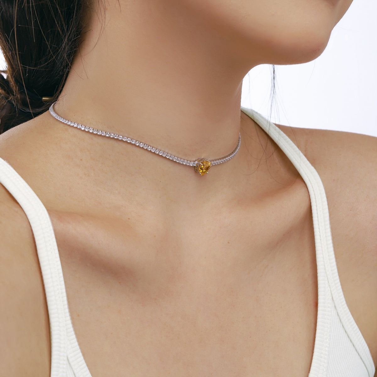 [Revel Jewelry]2.0 Carat Sparkling Tennis Heart Cut Necklace