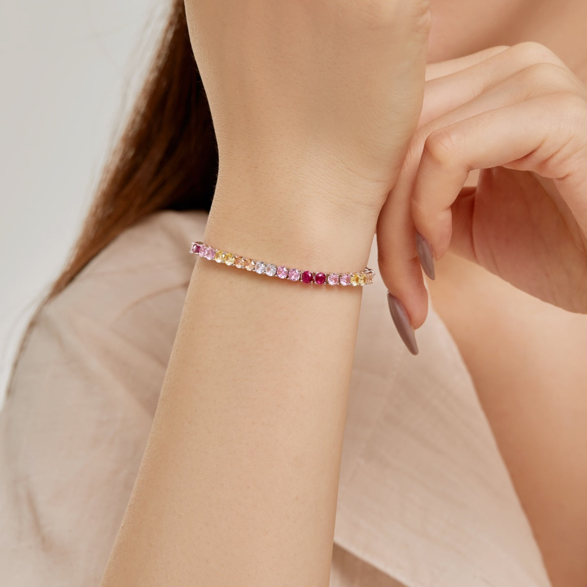 [Revel Jewelry]華やかなカラフルラウンドカットテニスブレスレット