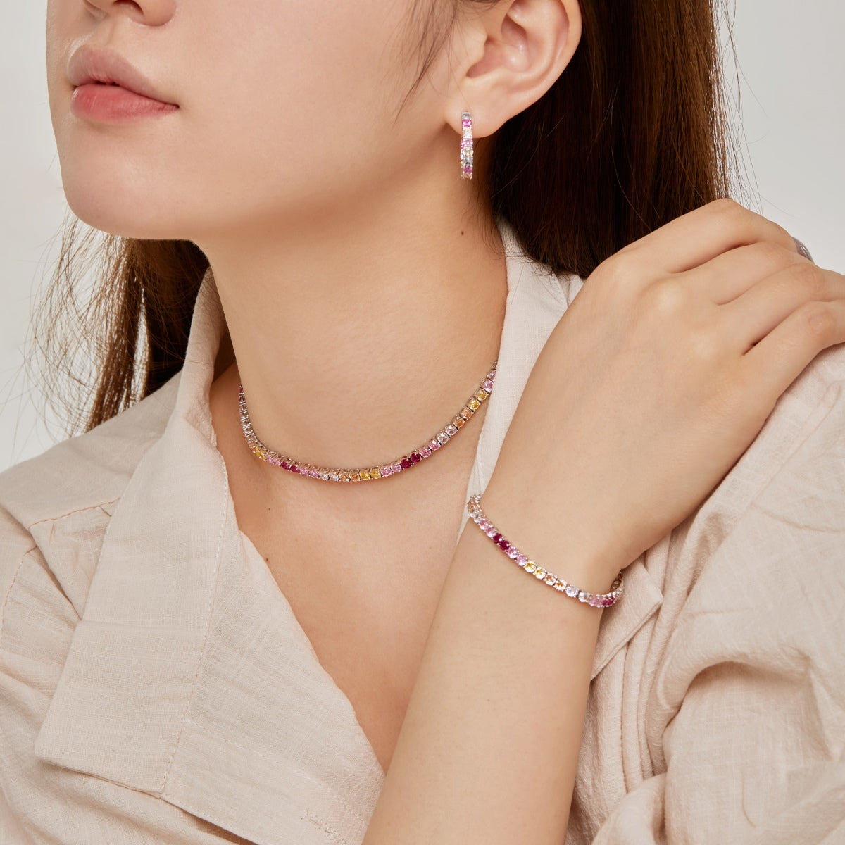 [Revel Jewelry]華やかなカラフルラウンドカットテニスブレスレット