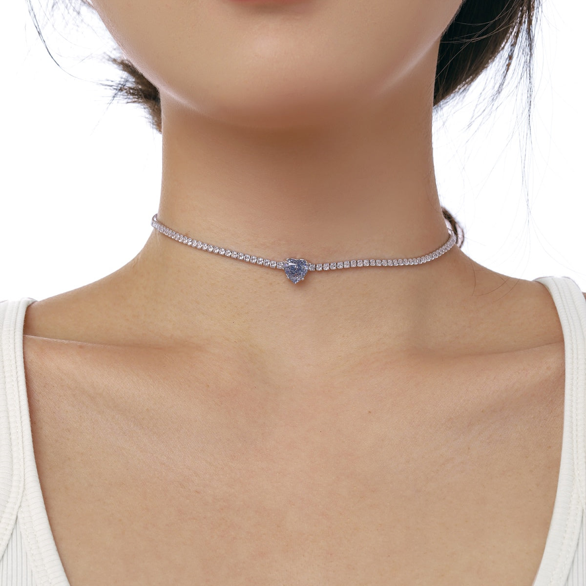 [Revel Jewelry]2.0 Carat Sparkling Tennis Heart Cut Necklace