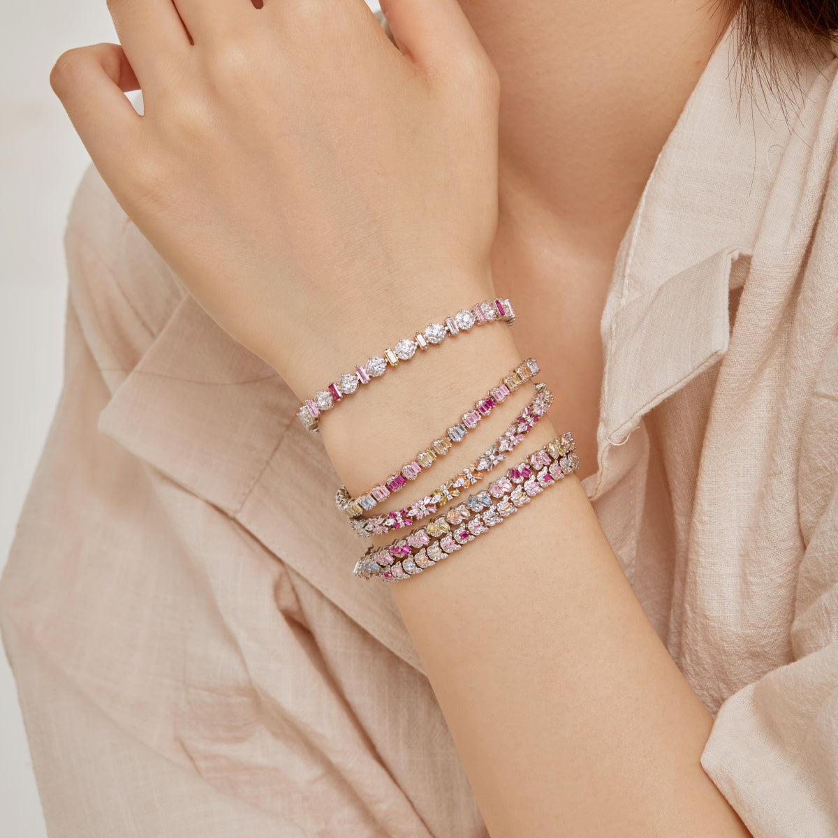 [Revel Jewelry]華奢なカラフルエメラルドカットデイリーブレスレット