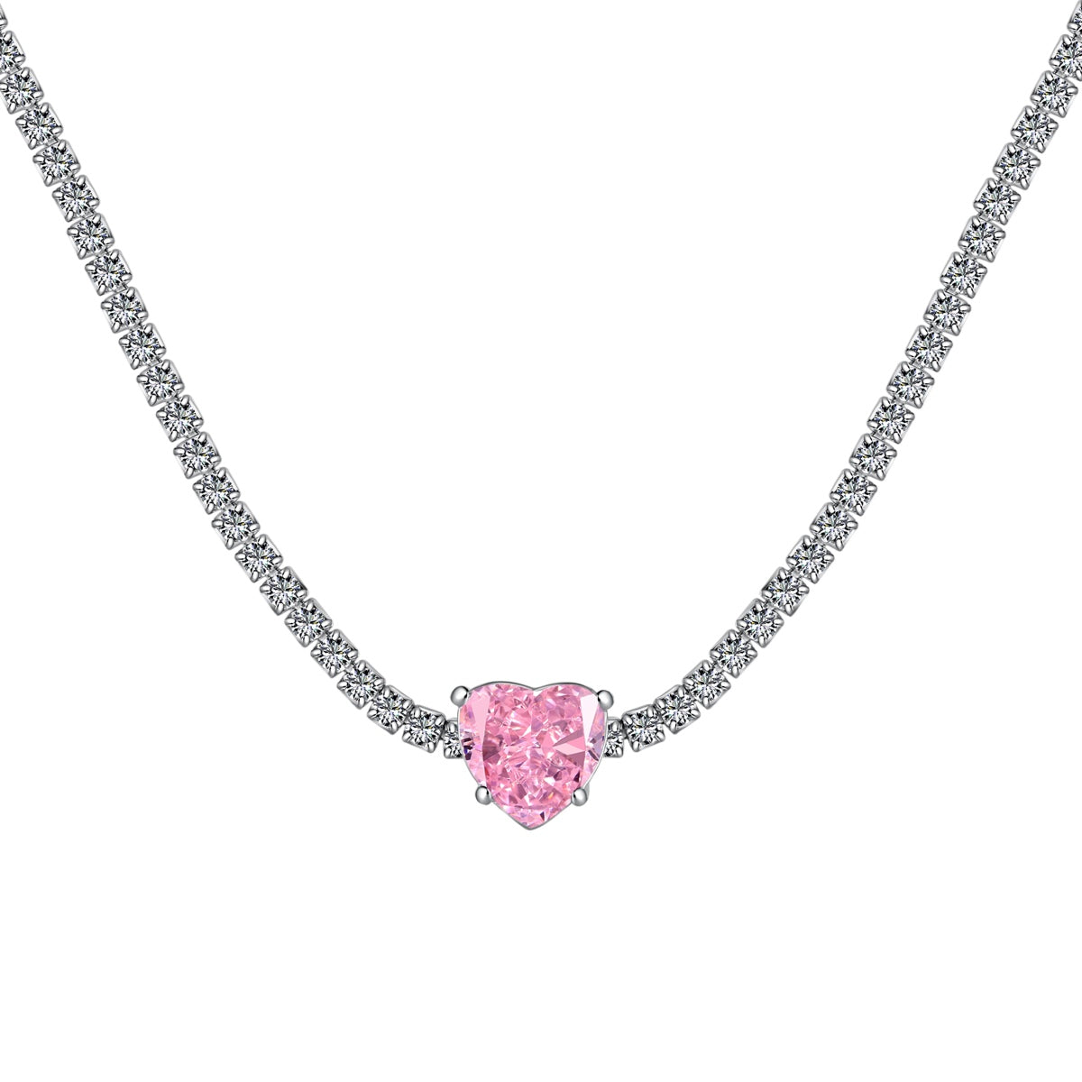 [Revel Jewelry]2.0 Carat Sparkling Tennis Heart Cut Necklace
