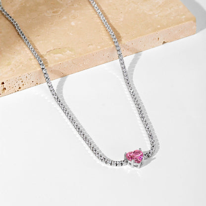 [Revel Jewelry]2.0 Carat Sparkling Tennis Heart Cut Necklace