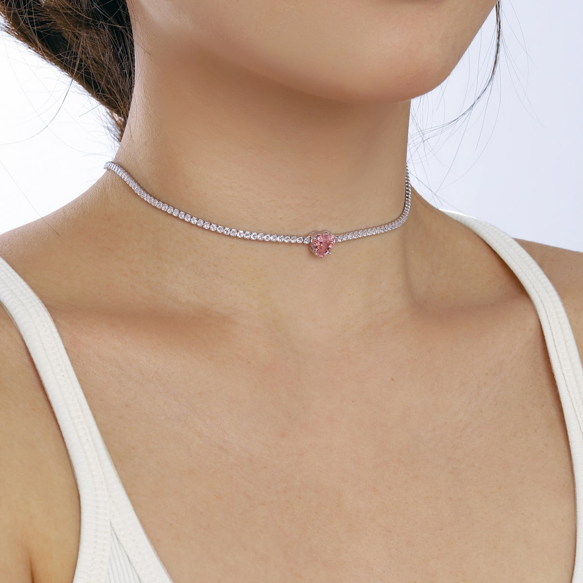 [Revel Jewelry]2.0 Carat Sparkling Tennis Heart Cut Necklace