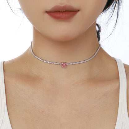 [Revel Jewelry]2.0 Carat Sparkling Tennis Heart Cut Necklace