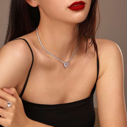 [Revel Jewelry]8.0 Carat Versatile Colorful Sweet Heart-Shaped Tennis Necklace