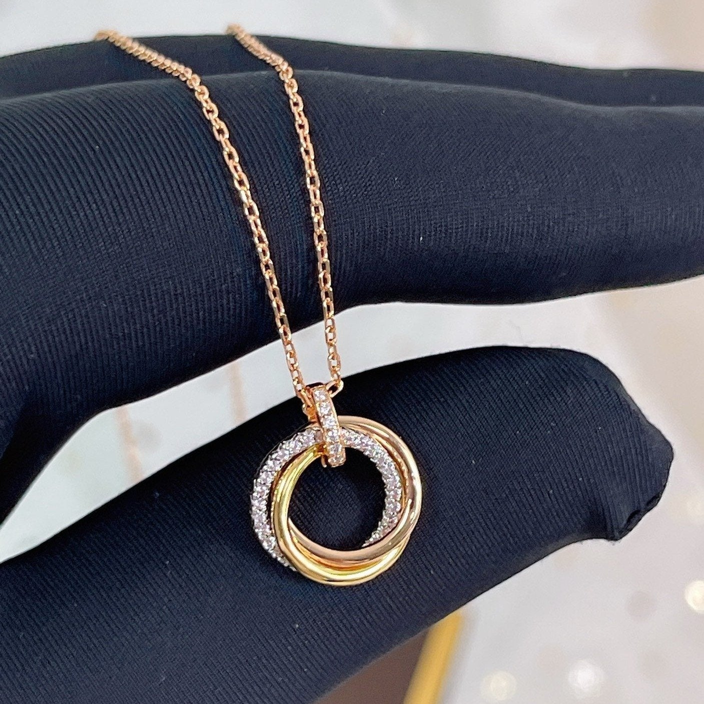 [Revel Jewelry]TRINITY NECKLACE SILVER GOLD PINK GOLD DIAMONDS