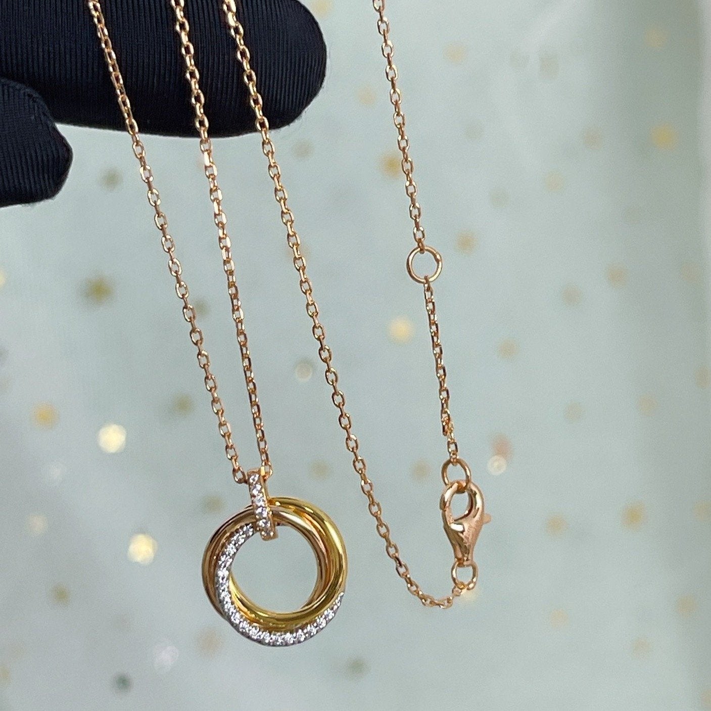 [Revel Jewelry]TRINITY NECKLACE SILVER GOLD PINK GOLD DIAMONDS