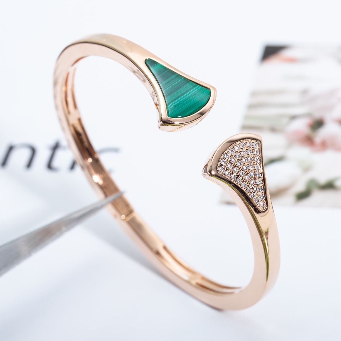 [Revel]DREAM BRACELET OPEN MALACHITE PINK GOLD