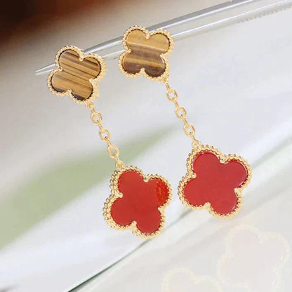 [Revel Jewelry]CLOVER  2 MOTIF  TIGER EYE CARNELIAN EARRINGS