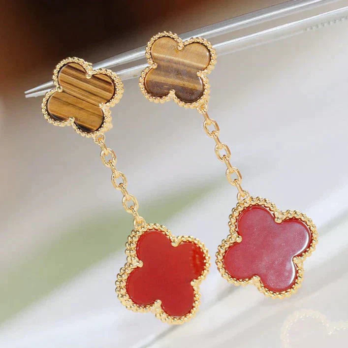 [Revel Jewelry]CLOVER  2 MOTIF  TIGER EYE CARNELIAN EARRINGS
