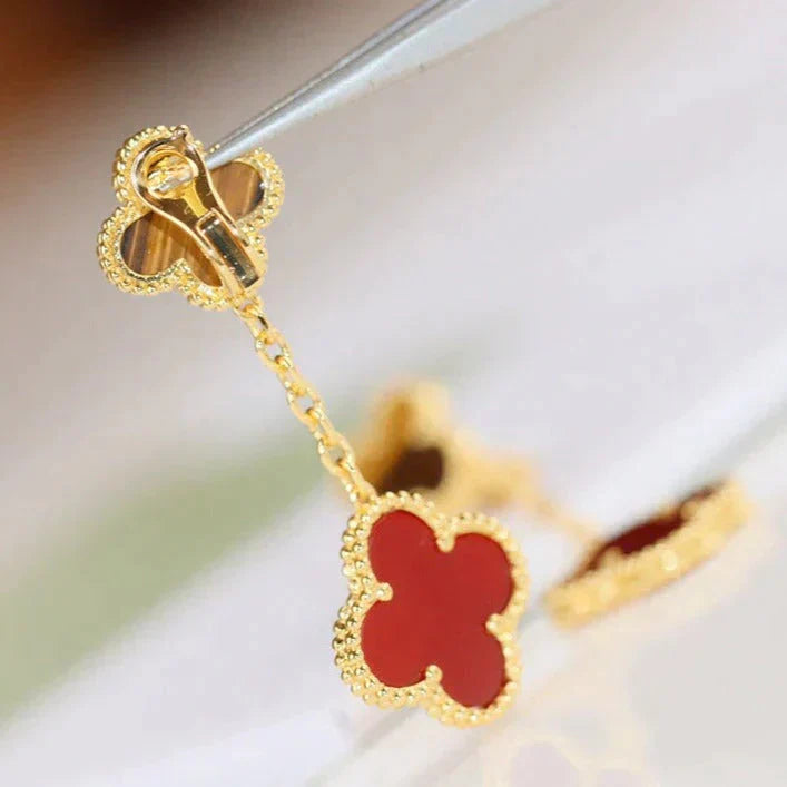 [Revel Jewelry]CLOVER  2 MOTIF  TIGER EYE CARNELIAN EARRINGS