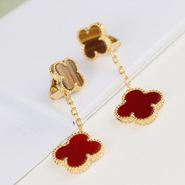 [Revel Jewelry]CLOVER  2 MOTIF  TIGER EYE CARNELIAN EARRINGS
