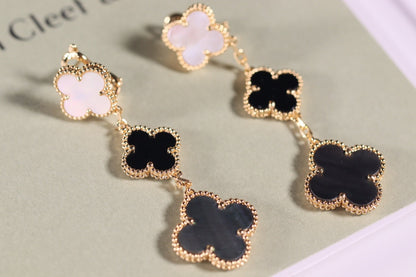 [Revel Jewelry]クローバーイヤリング ゴールドオニキス MOP 3モチーフ