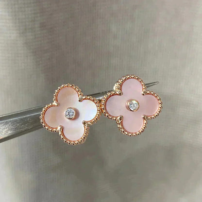 [Revel Jewelry]CLOVER MEDIUM 1 MOTIFS  PINK MOP DIAMOND EARRINGS