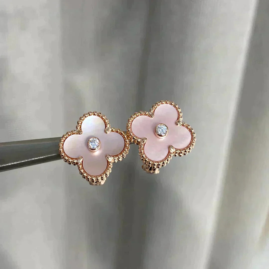 [Revel Jewelry]CLOVER MEDIUM 1 MOTIFS  PINK MOP DIAMOND EARRINGS