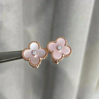 [Revel Jewelry]CLOVER MEDIUM 1 MOTIFS  PINK MOP DIAMOND EARRINGS