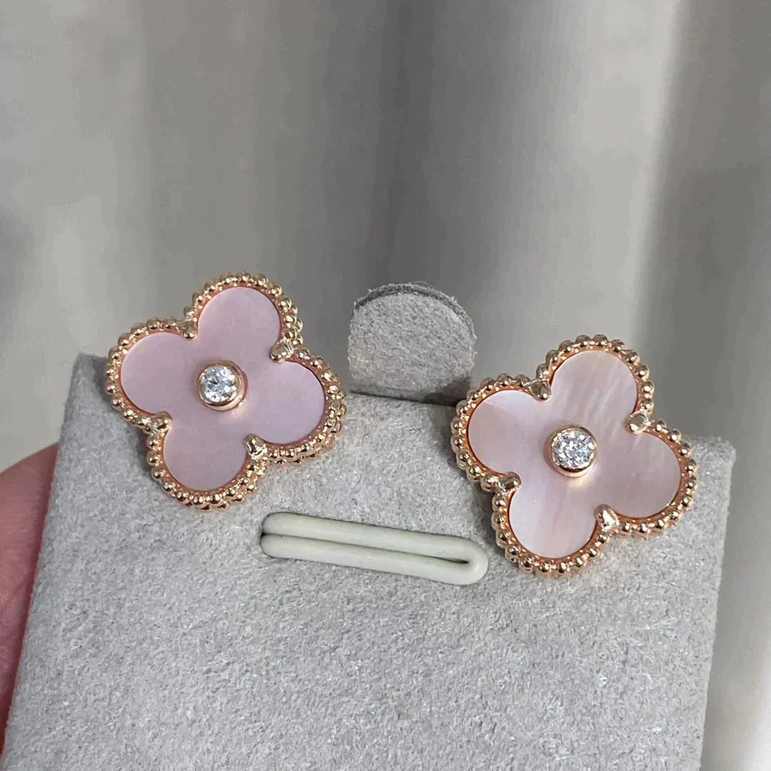 [Revel Jewelry]CLOVER MEDIUM 1 MOTIFS  PINK MOP DIAMOND EARRINGS