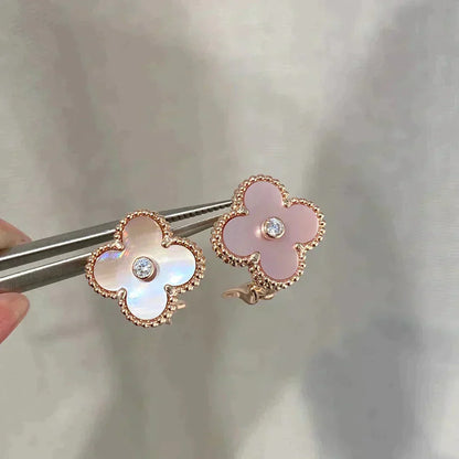 [Revel Jewelry]CLOVER MEDIUM 1 MOTIFS  PINK MOP DIAMOND EARRINGS