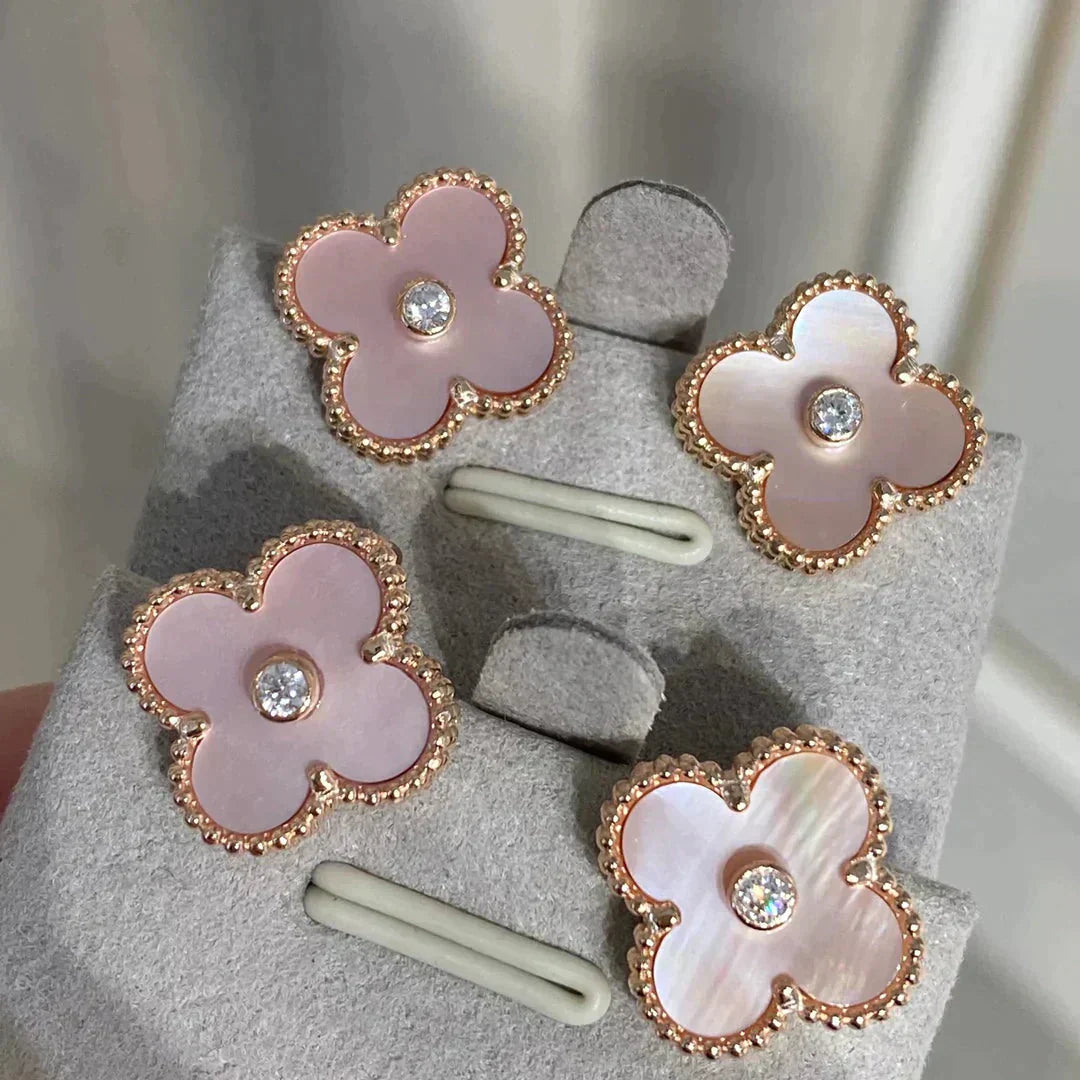 [Revel Jewelry]CLOVER MEDIUM 1 MOTIFS  PINK MOP DIAMOND EARRINGS