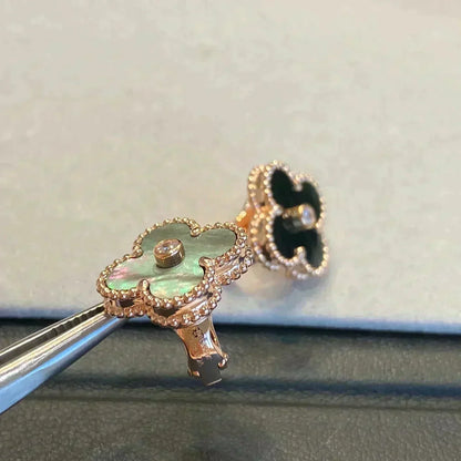 [Revel Jewelry]CLOVER MEDIUM 1 MOTIFS GRAY MOP  DIAMOND EARRINGS