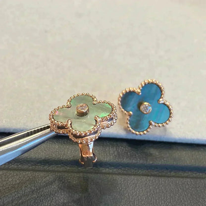 [Revel Jewelry]CLOVER MEDIUM 1 MOTIFS GRAY MOP  DIAMOND EARRINGS