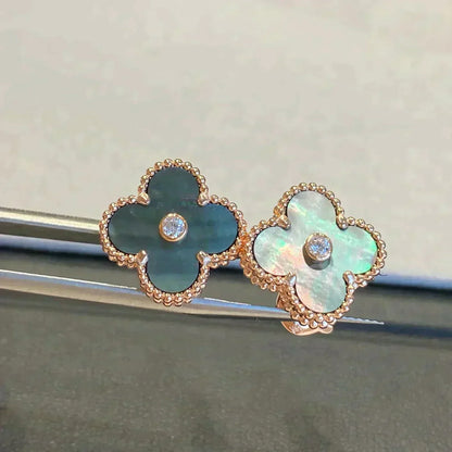 [Revel Jewelry]CLOVER MEDIUM 1 MOTIFS GRAY MOP  DIAMOND EARRINGS