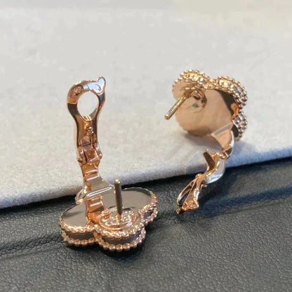 [Revel Jewelry]CLOVER MEDIUM 1 MOTIFS GRAY MOP  DIAMOND EARRINGS