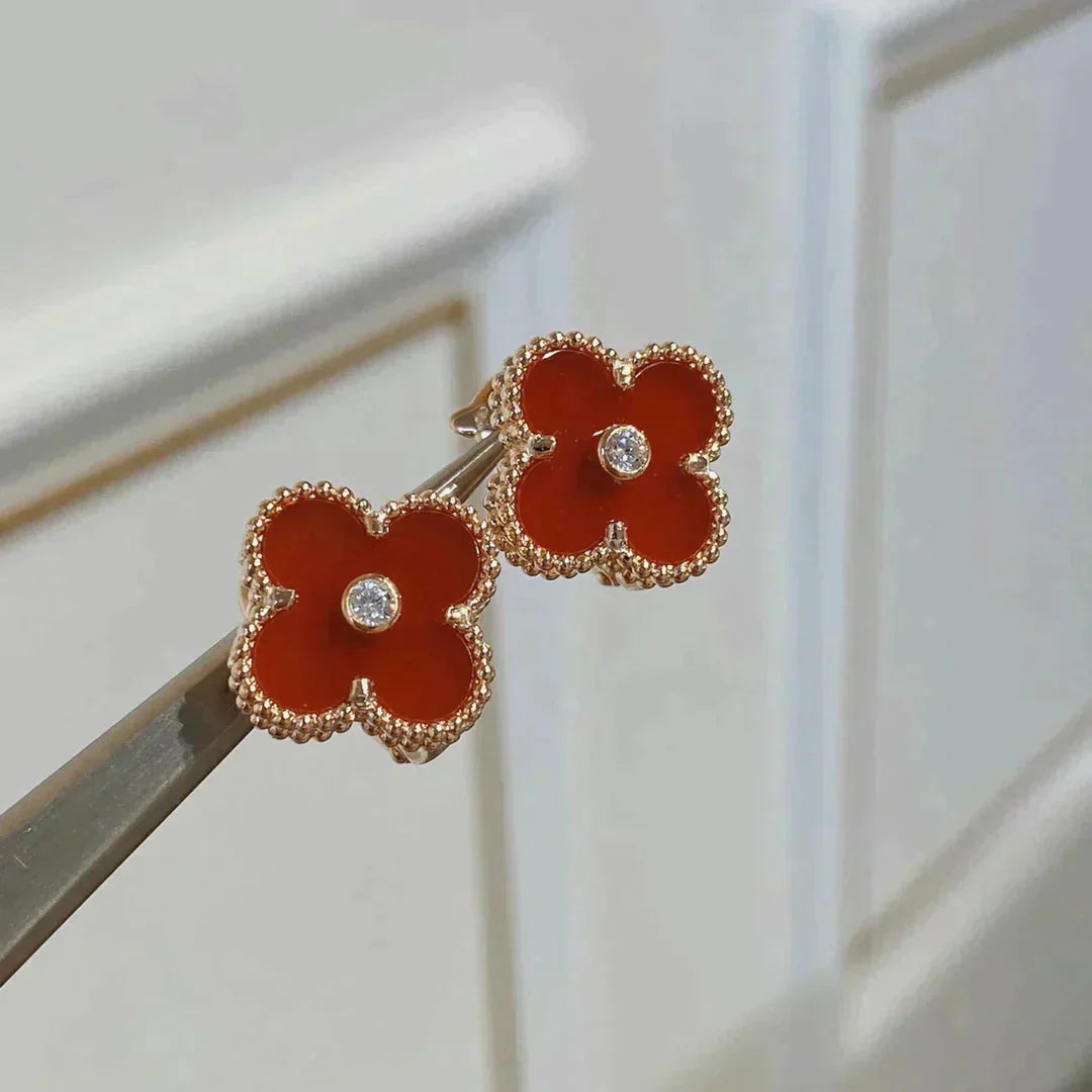 [Revel Jewelry]CLOVER MEDIUM 1 MOTIFS CARNELIAN  DIAMOND EARRINGS