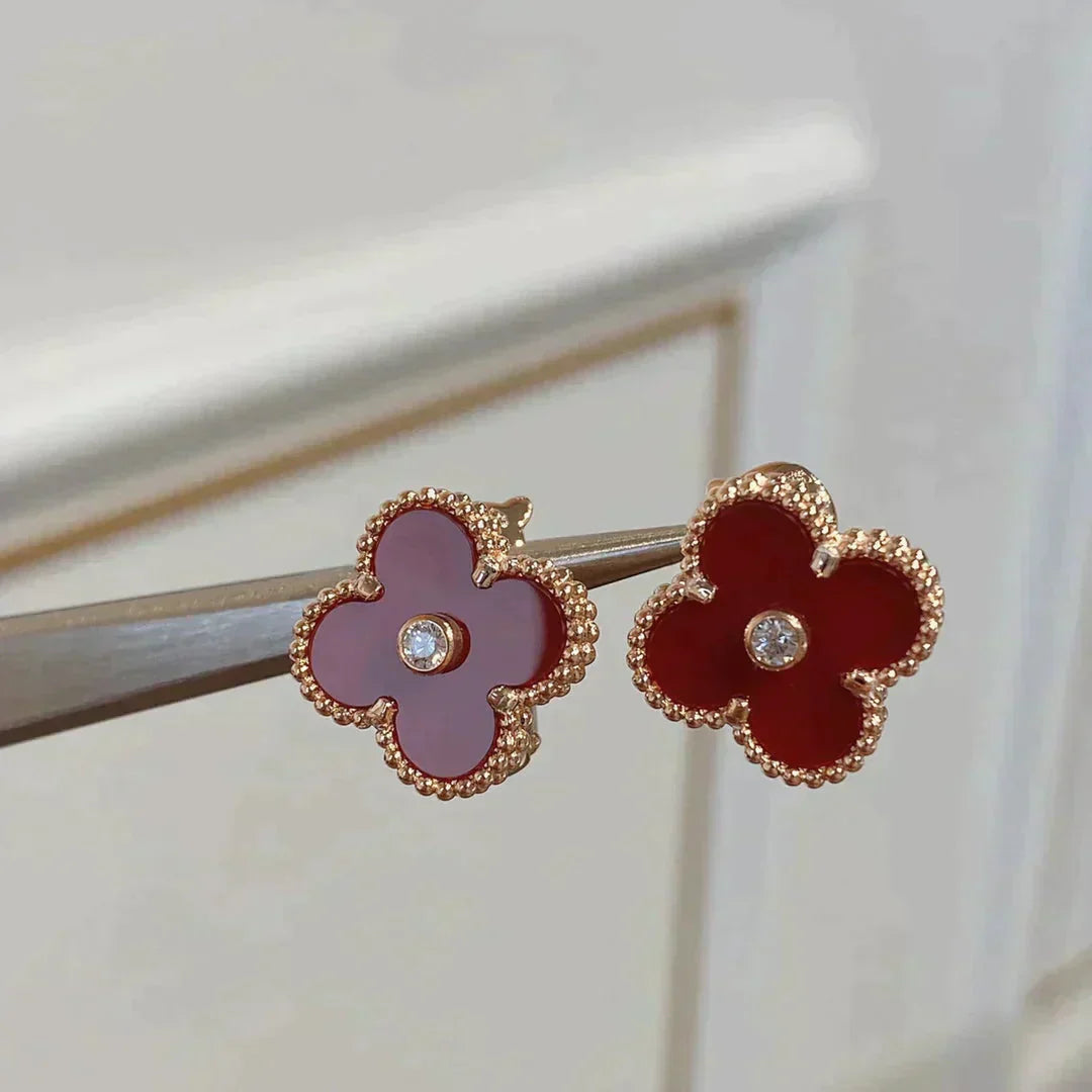 [Revel Jewelry]CLOVER MEDIUM 1 MOTIFS CARNELIAN  DIAMOND EARRINGS