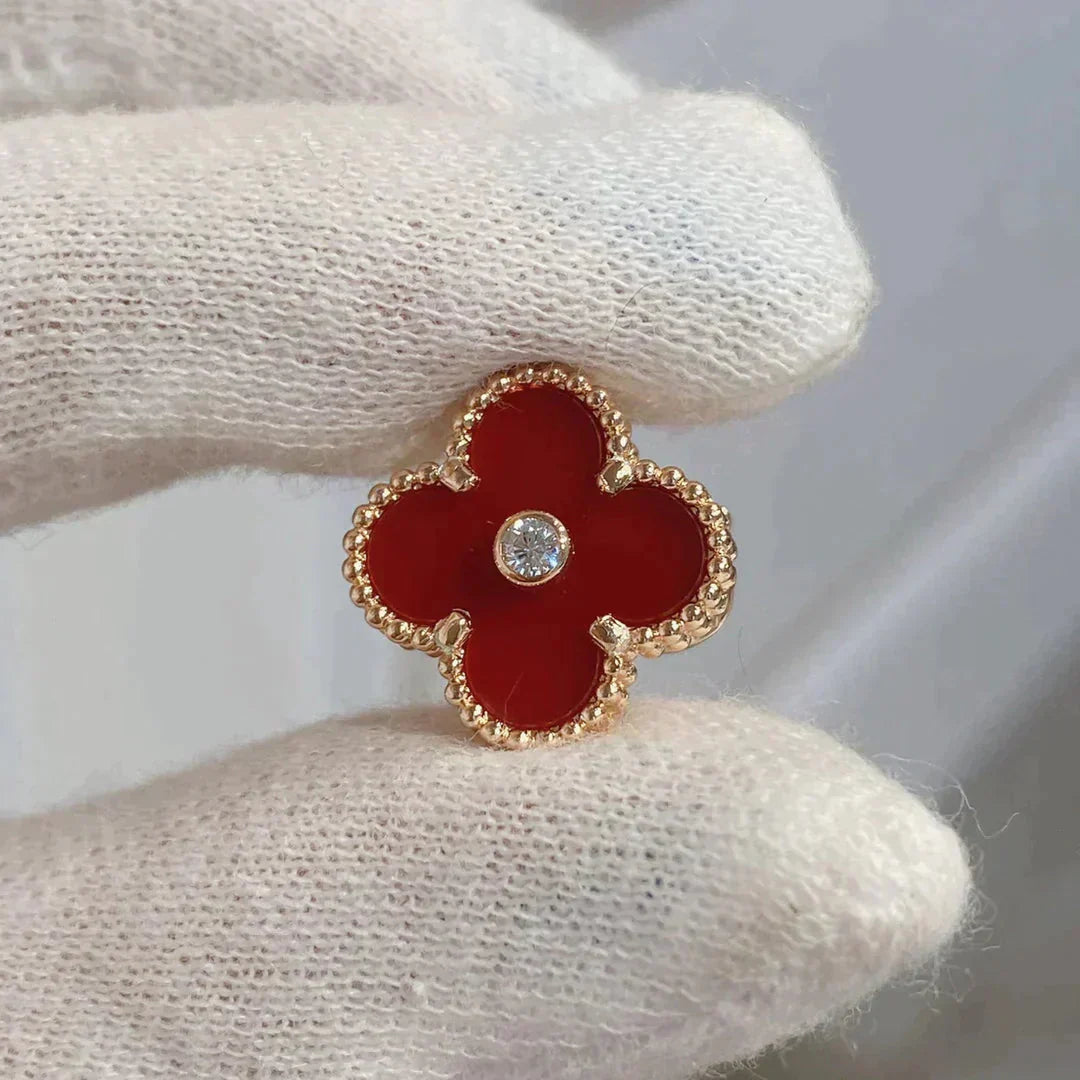[Revel Jewelry]CLOVER MEDIUM 1 MOTIFS CARNELIAN  DIAMOND EARRINGS