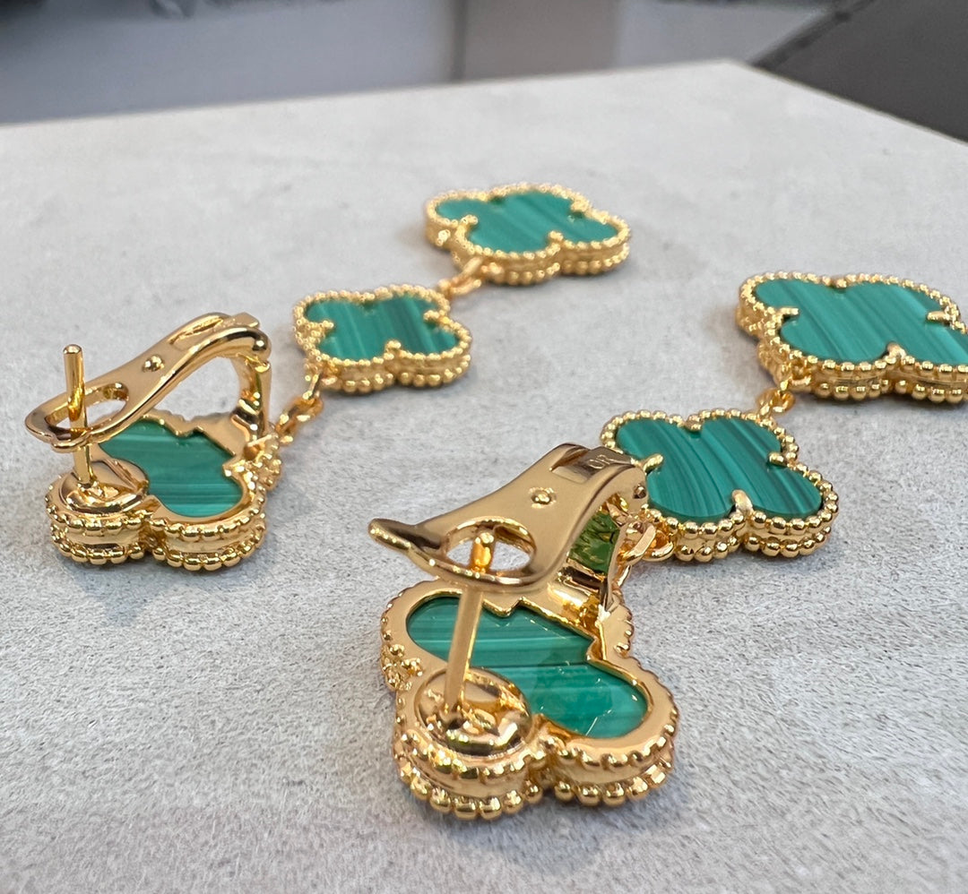 [Revel Jewelry]クローバー マラカイト 3モチーフ ゴールド