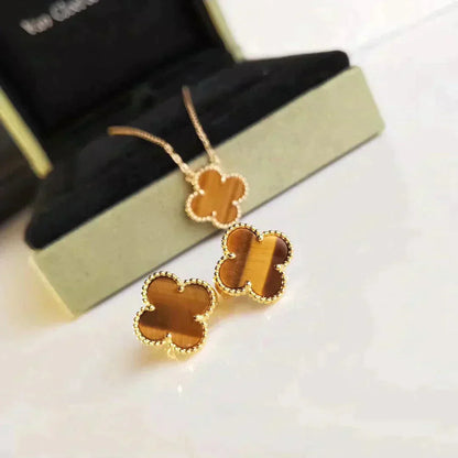 [Revel Jewelry]CLOVER MEDIUM 1 MOTIFS TIGER EYE EARRINGS