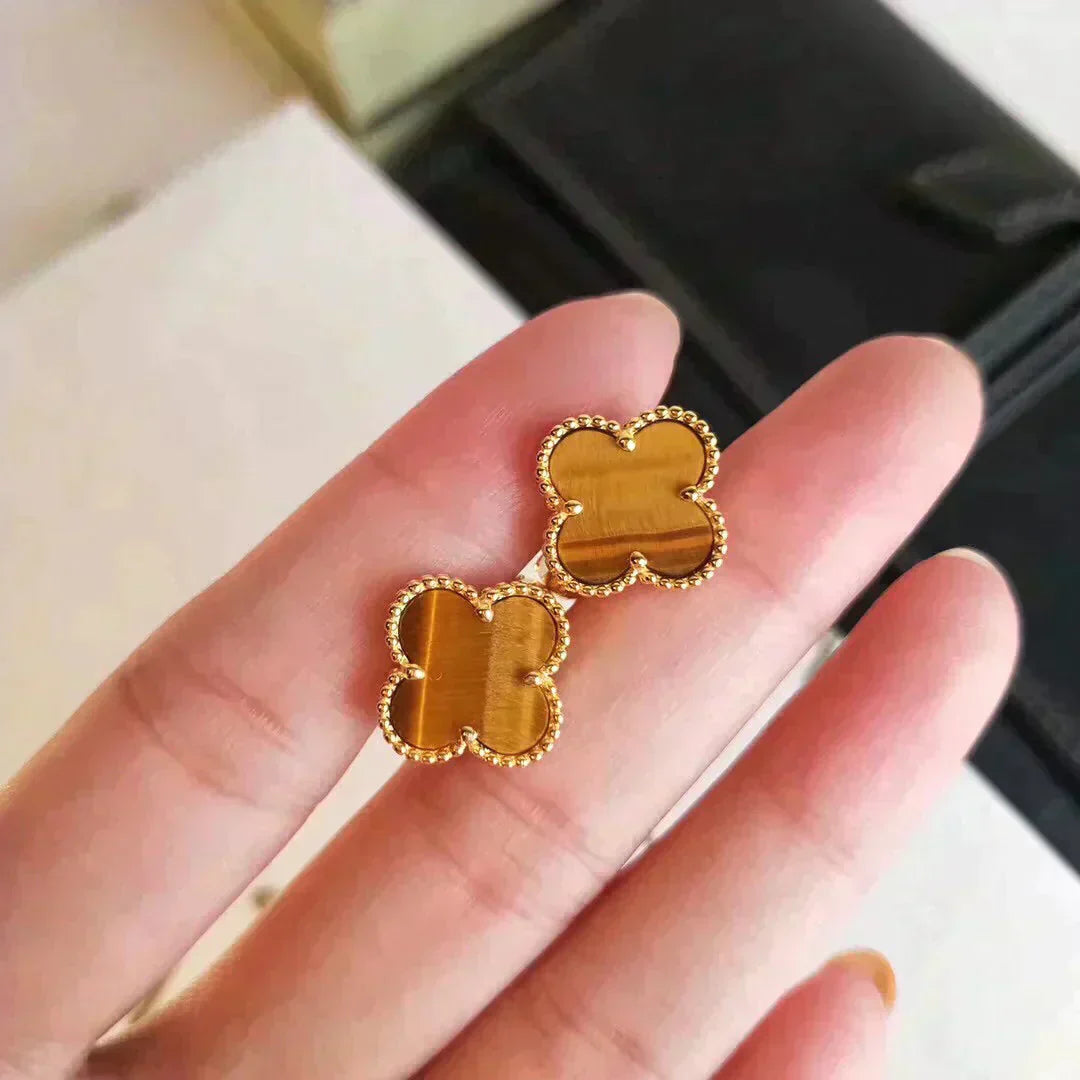 [Revel Jewelry]CLOVER MEDIUM 1 MOTIFS TIGER EYE EARRINGS