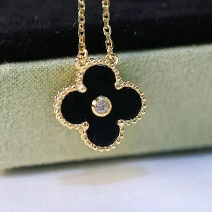 [Revel Jewelry]CLOVER 15MM DIAMOND ONYX NECKLACE