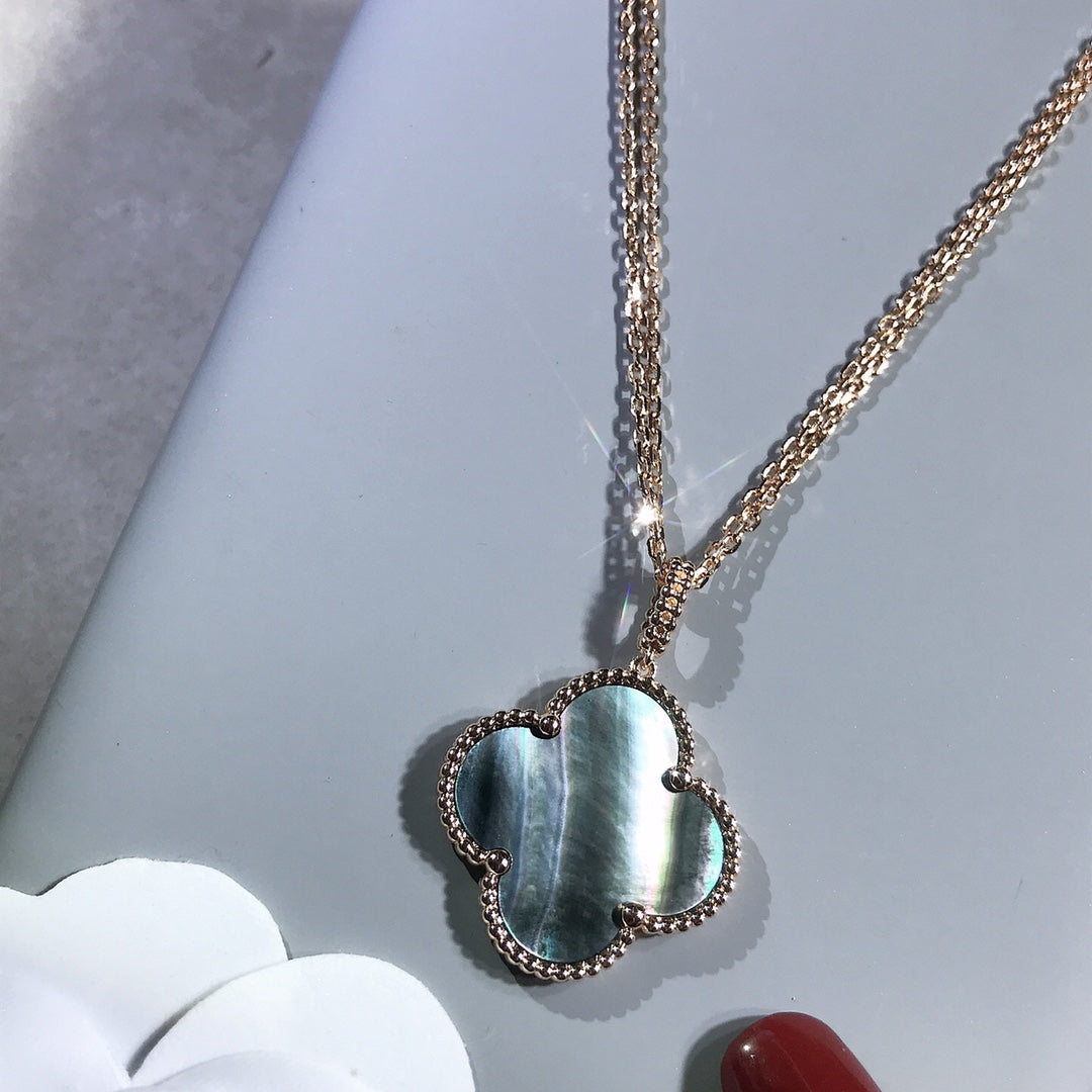 [Revel Jewelry]CLOVER 25MM GOLD DARK MOP BIG CLOVER NECKLACE