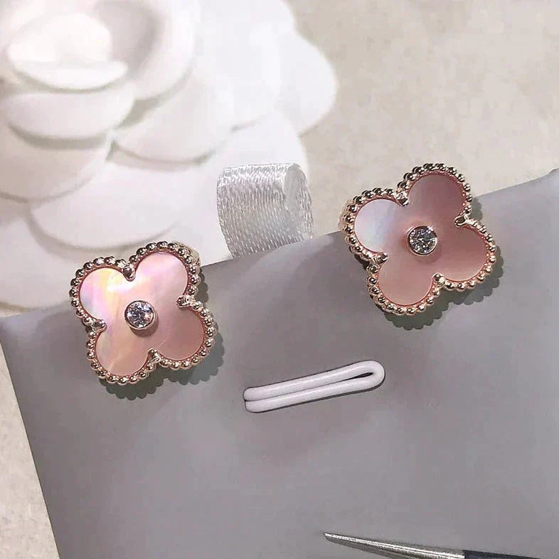[Revel Jewelry]CLOVER MEDIUM 1 MOTIFS  PINK MOP DIAMOND EARRINGS