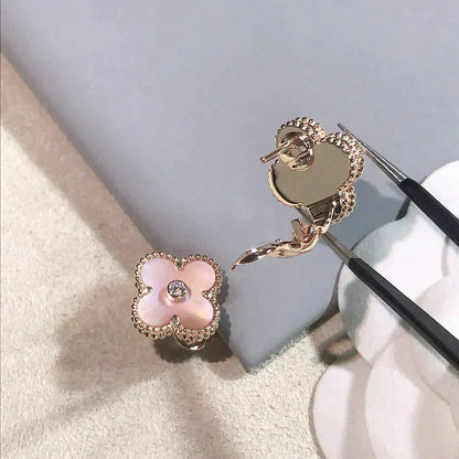 [Revel Jewelry]CLOVER MEDIUM 1 MOTIFS  PINK MOP DIAMOND EARRINGS