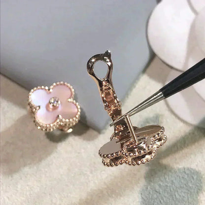 [Revel Jewelry]CLOVER MEDIUM 1 MOTIFS  PINK MOP DIAMOND EARRINGS