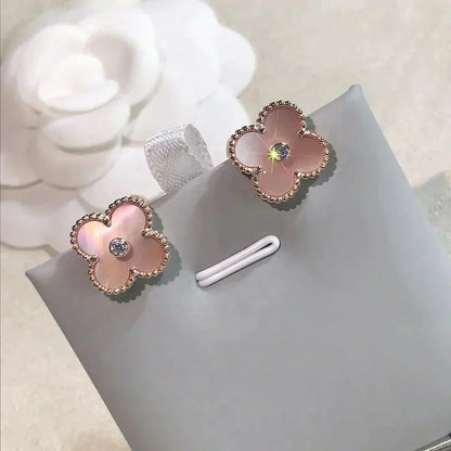 [Revel Jewelry]CLOVER MEDIUM 1 MOTIFS  PINK MOP DIAMOND EARRINGS