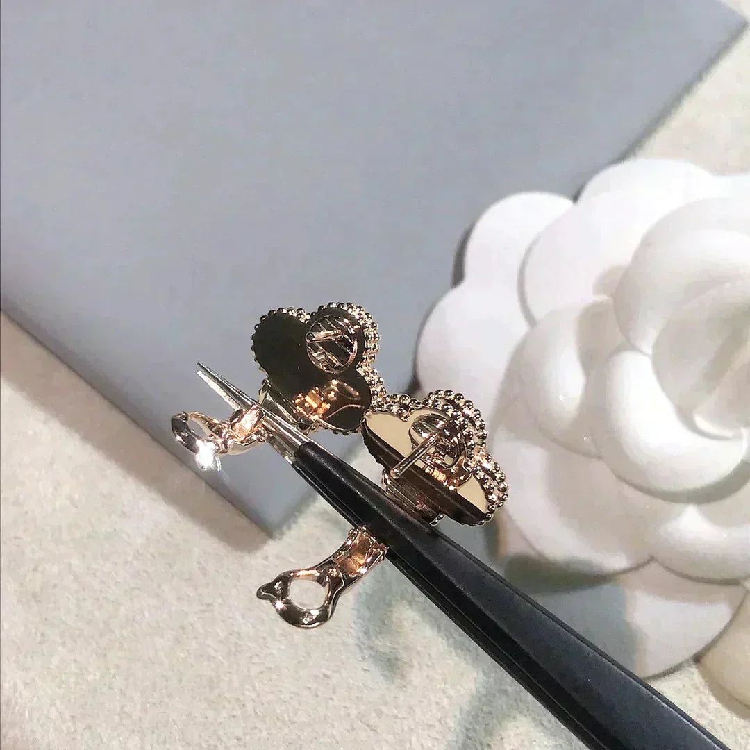 [Revel Jewelry]CLOVER MEDIUM 1 MOTIFS  PINK MOP DIAMOND EARRINGS