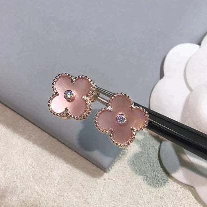 [Revel Jewelry]CLOVER MEDIUM 1 MOTIFS  PINK MOP DIAMOND EARRINGS