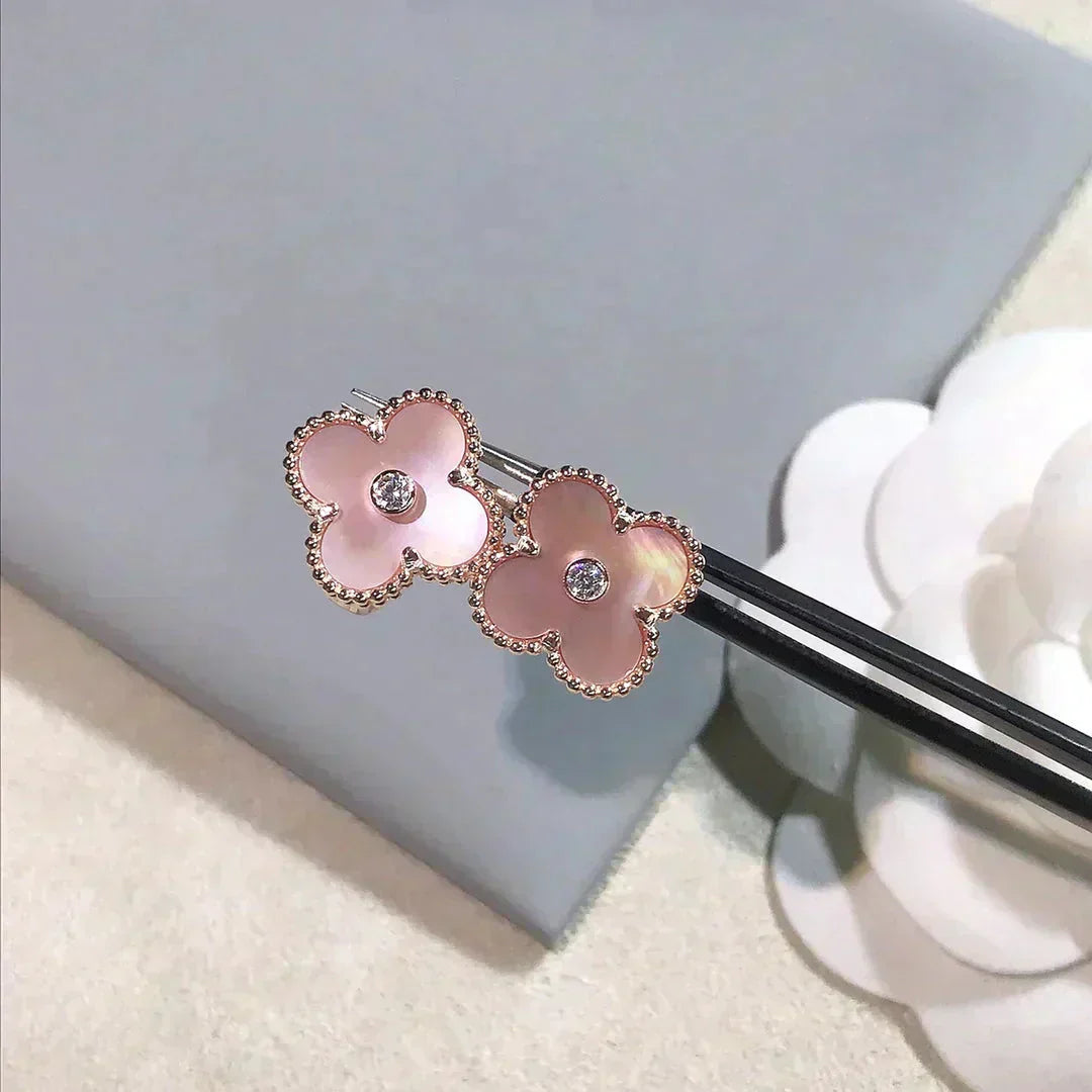 [Revel Jewelry]CLOVER MEDIUM 1 MOTIFS  PINK MOP DIAMOND EARRINGS