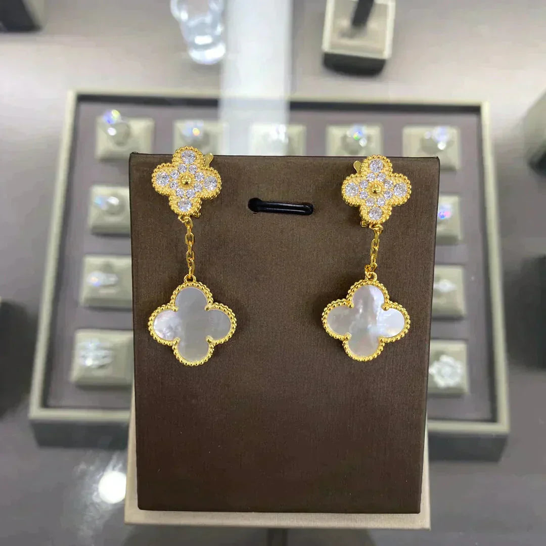 [Revel Jewelry]CLOVER  2 MOTIFS  DIAMOND  EARRINGS (MULTIPLE CHOICESç´
